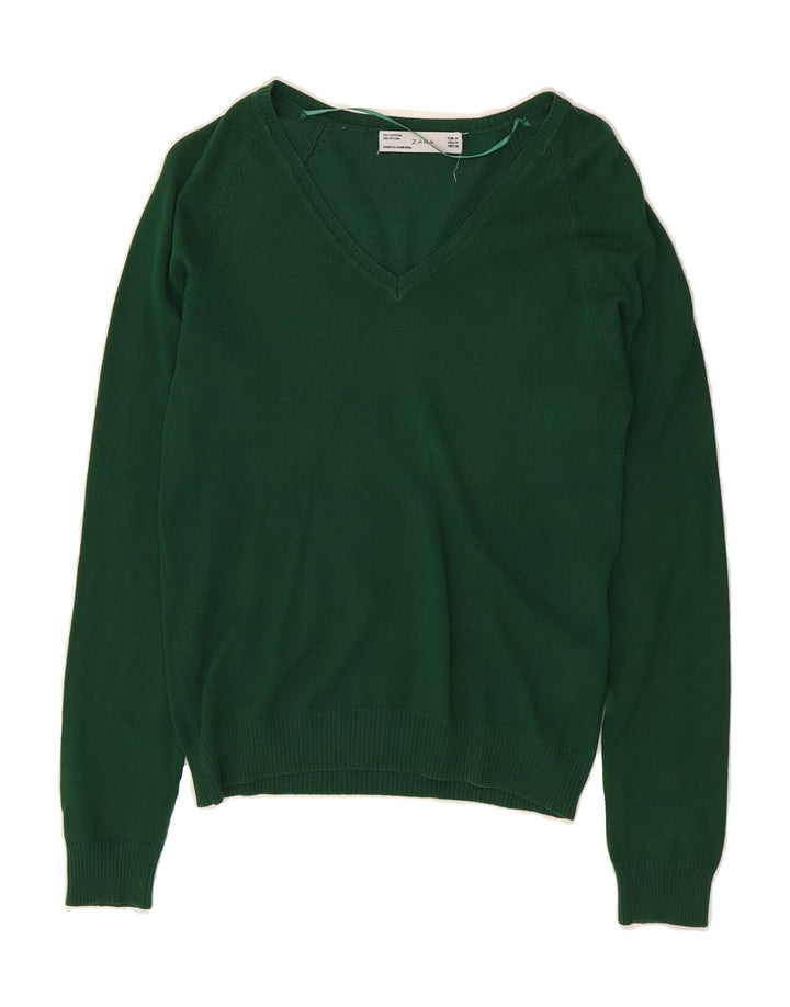 ZARA Womens V-Neck Jumper Sweater UK 12 Medium Green Cotton Vintage Zara and Second-Hand Zara from Messina Hembry 
