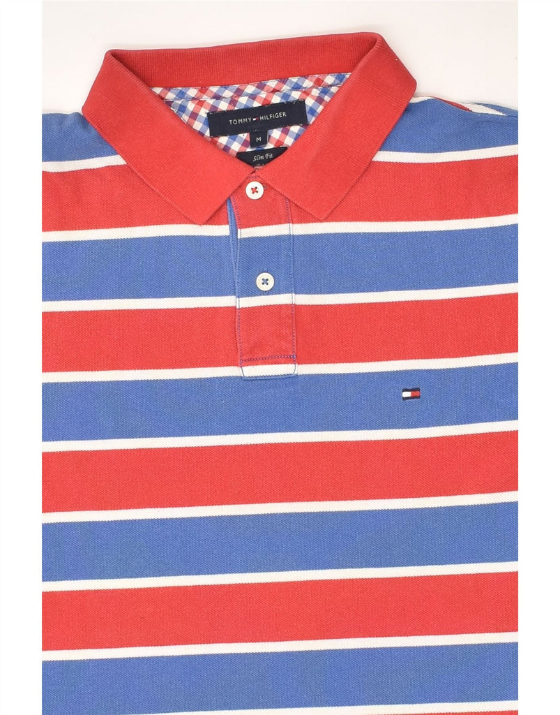 TOMMY HILFIGER Mens Slim Fit Polo Shirt Medium Red Striped Cotton | Vintage Tommy Hilfiger | Thrift | Second-Hand Tommy Hilfiger | Used Clothing | Messina Hembry 