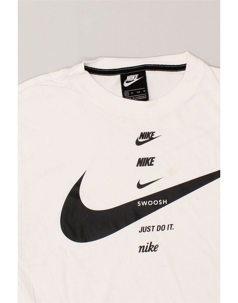 NIKE Womens Swoosh Graphic T-Shirt Top UK 6 XS White Cotton | Vintage Nike | Thrift | Second-Hand Nike | Used Clothing | Messina Hembry 