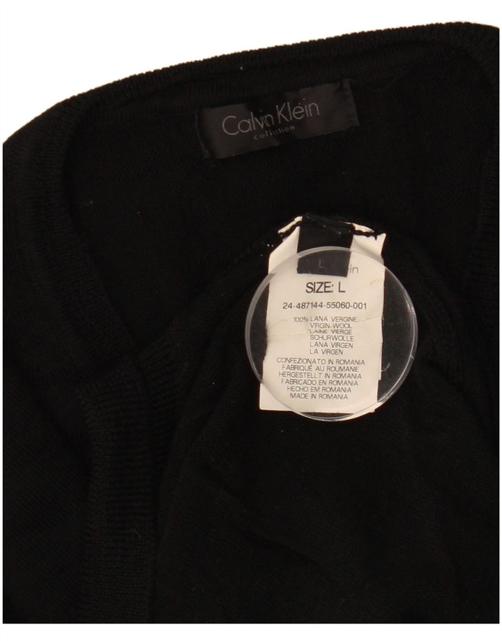 CALVIN KLEIN Mens V-Neck Jumper Sweater Large Black Wool