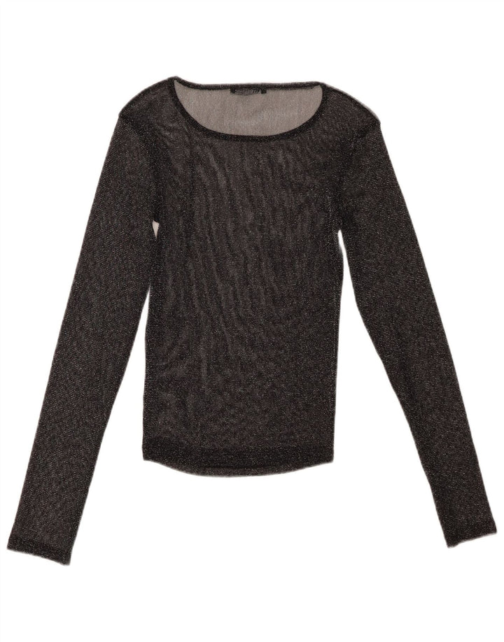 Zara Womens Oversized See Through Top Long Sleeve UK 10 Small Black