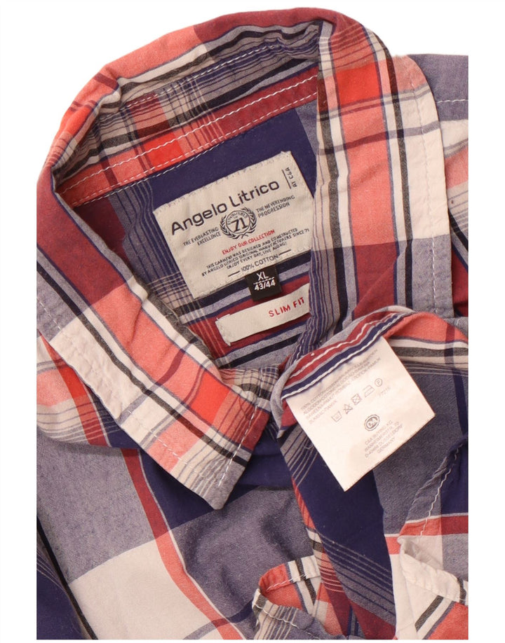 Angelo Litrico Mens Short Sleeve Slim Fit Shirt Size 43/44 XL Blue Check