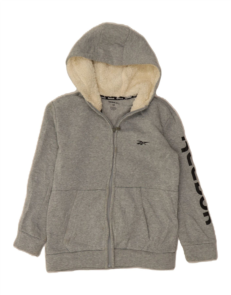 REEBOK Boys Graphic Zip Hoodie Sweater 9-10 Years Grey Polyester Vintage Reebok and Second-Hand Reebok from Messina Hembry 