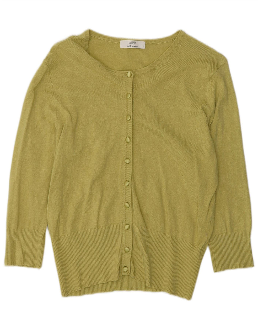 Marks & Spencer Womens 3/4 Sleeve Cardigan Sweater UK 14 Medium Green