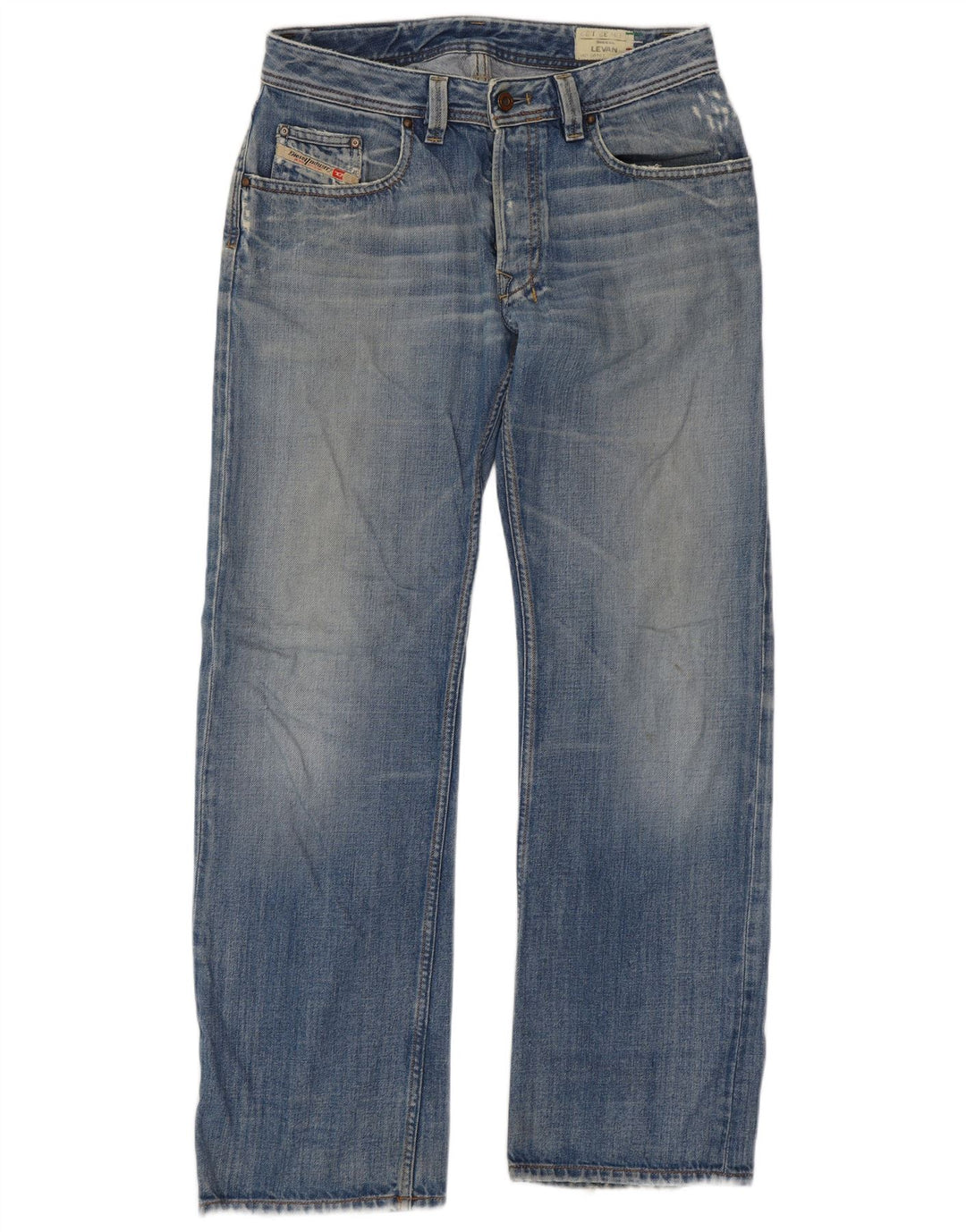 Diesel Mens Levan Distressed Straight Jeans W32 L32 Blue Cotton