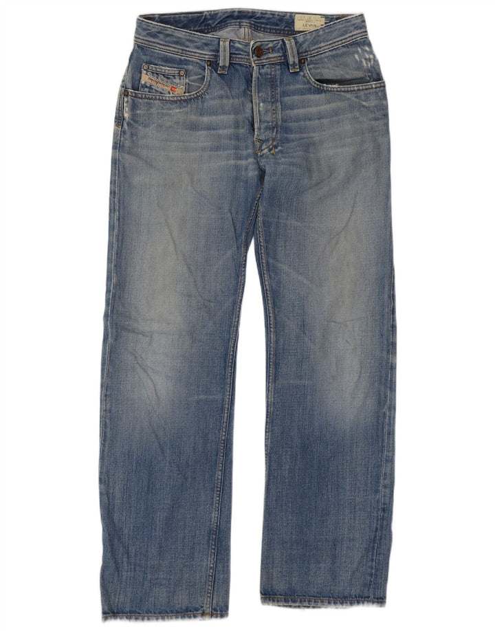Diesel Mens Levan Distressed Straight Jeans W32 L32 Blue Cotton