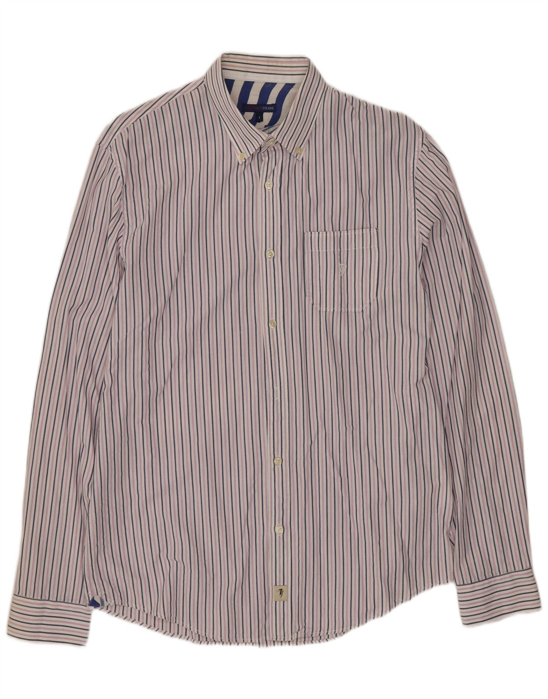 TRUSSARDI JEANS Mens Shirt Large White Pinstripe Cotton