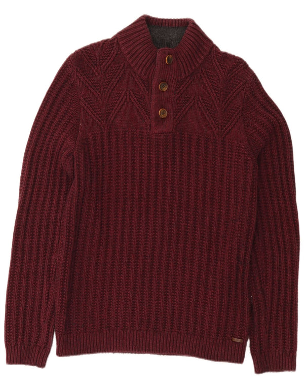 Ted Baker Mens Button Neck Jumper Sweater Size 3 Medium Burgundy Cotton