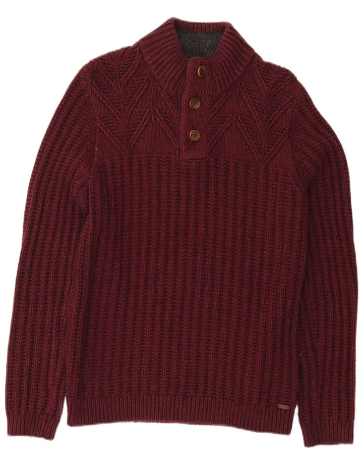 Ted Baker Mens Button Neck Jumper Sweater Size 3 Medium Burgundy Cotton