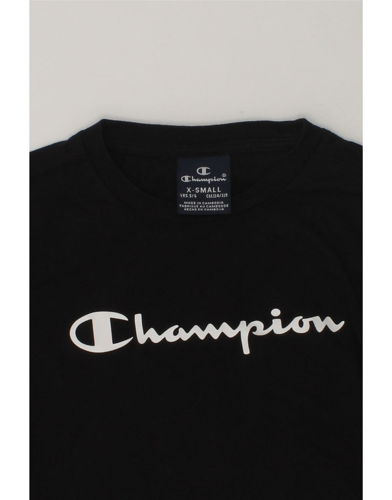 CHAMPION Boys Graphic Top Long Sleeve 5-6 Years XS Black Colourblock | Vintage Champion | Thrift | Second-Hand Champion | Used Clothing | Messina Hembry 