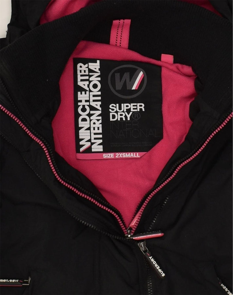 SUPERDRY Womens The Windcheater Hooded Windbreaker Jacket UK 2 2XS Black | Vintage Superdry | Thrift | Second-Hand Superdry | Used Clothing | Messina Hembry 