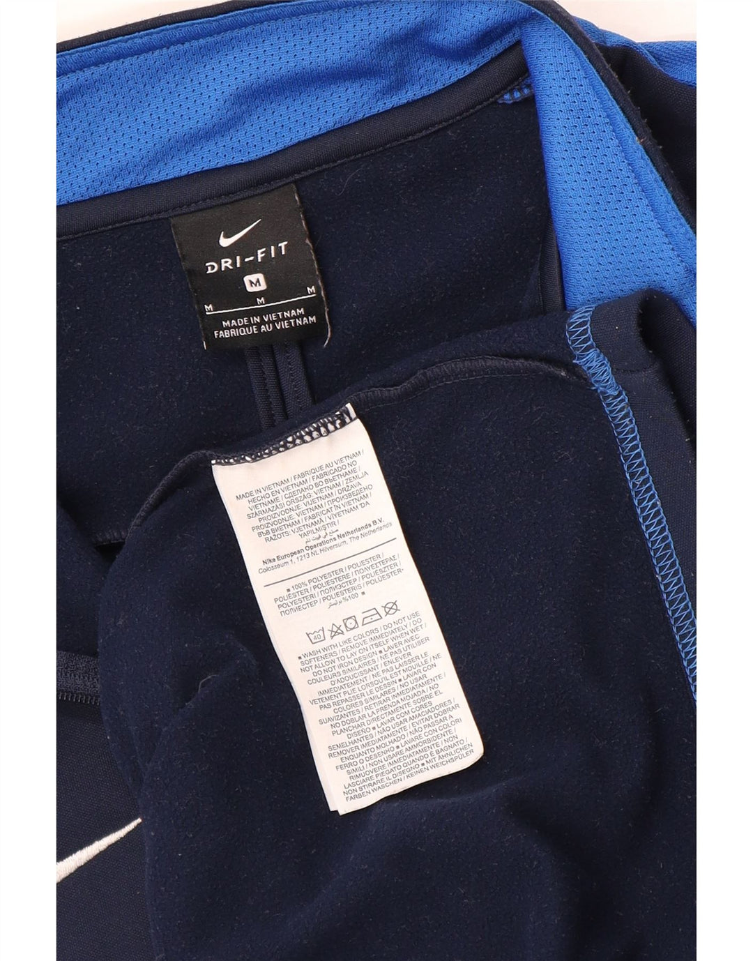 NIKE Mens Dri Fit Zip Neck Sweatshirt Jumper Medium Navy Blue Colourblock
