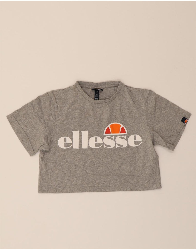 ELLESSE Womens Crop Graphic T-Shirt Top UK 6 XS Grey Cotton Vintage Ellesse and Second-Hand Ellesse from Messina Hembry 