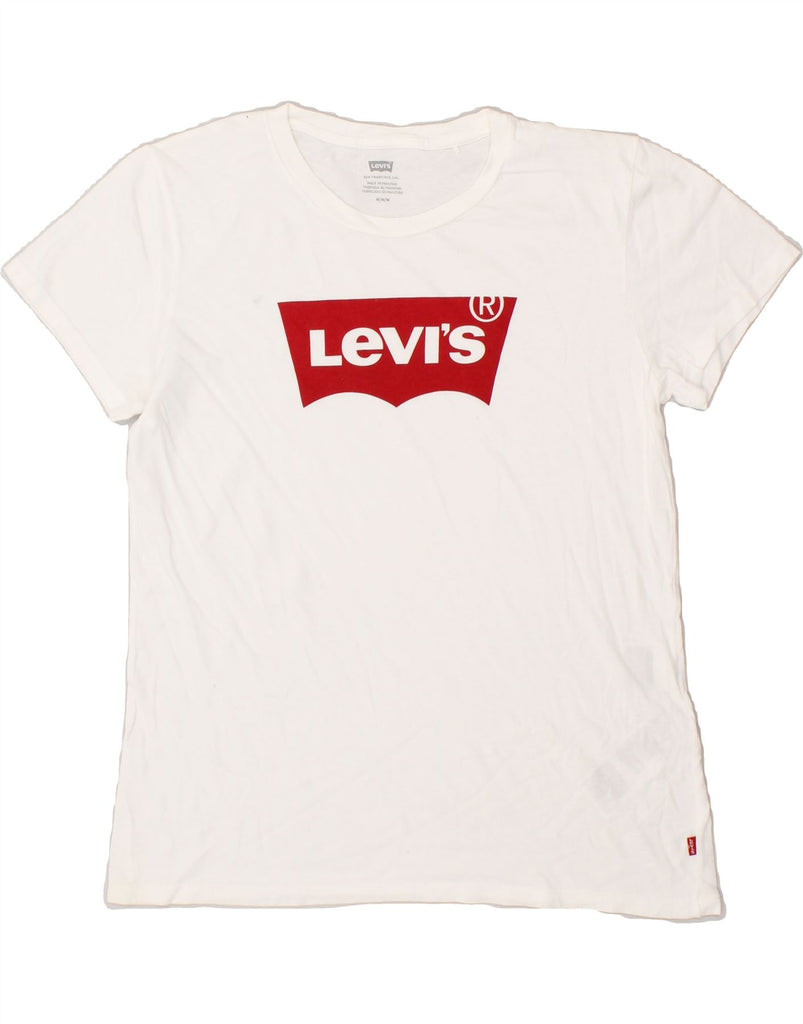 LEVI'S Womens Graphic T-Shirt Top UK 14 Medium White Cotton | Vintage Levi's | Thrift | Second-Hand Levi's | Used Clothing | Messina Hembry 