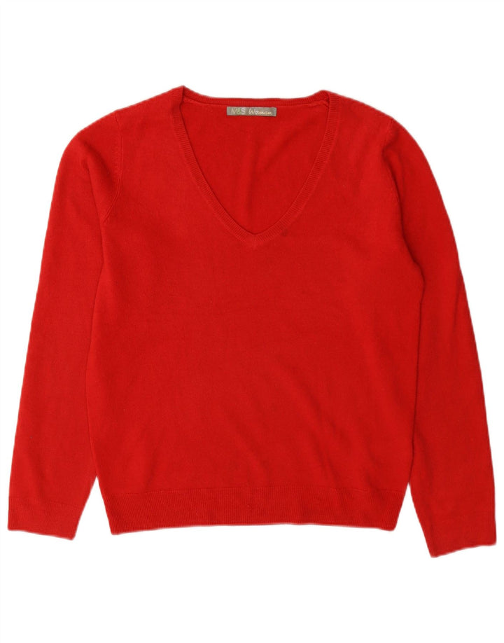 Marks & Spencer Womens V-Neck Jumper Sweater UK 8 Small Red Acrylic