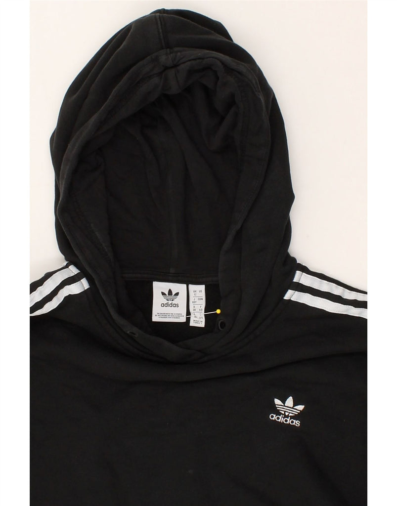 ADIDAS Womens Oversized Crop Hoodie Jumper UK 12 Medium Black | Vintage Adidas | Thrift | Second-Hand Adidas | Used Clothing | Messina Hembry 