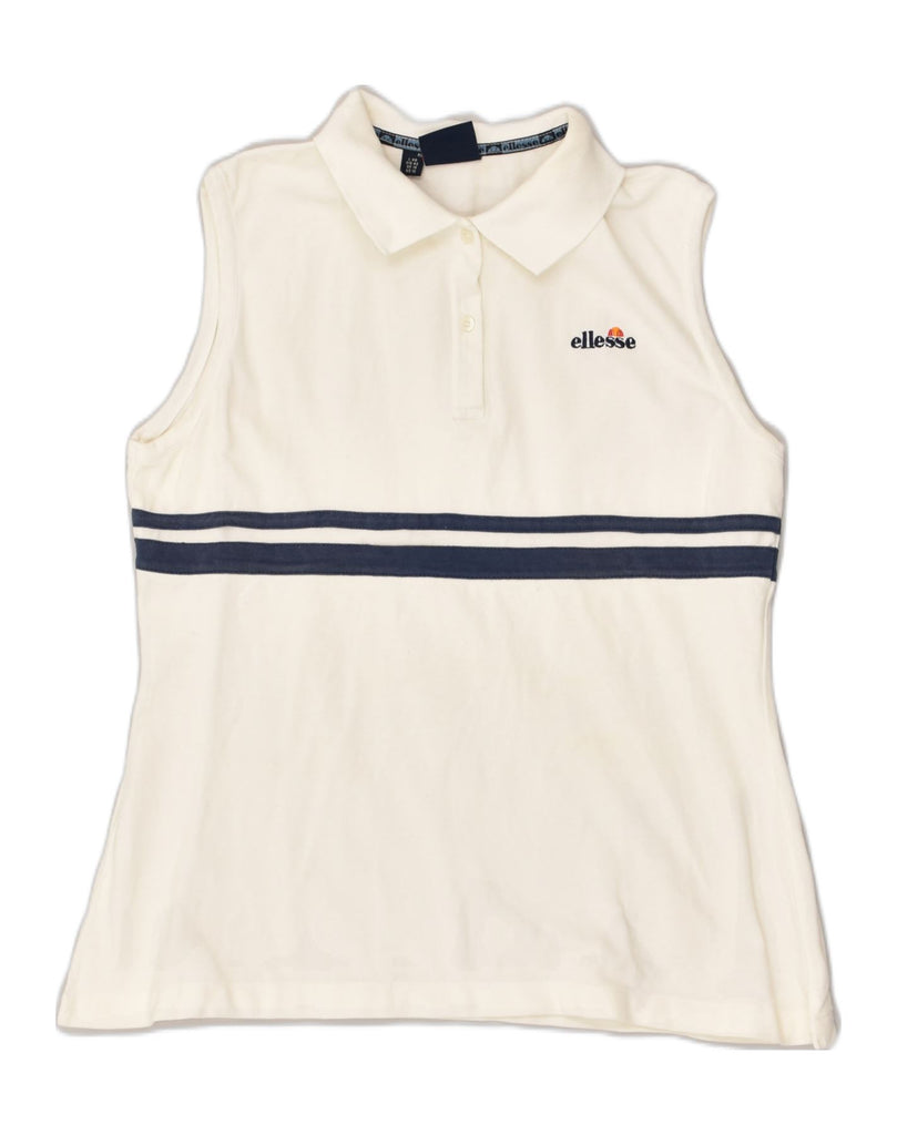 ELLESSE Womens Sleeveless Polo Shirt UK 16 Large  White | Vintage Ellesse | Thrift | Second-Hand Ellesse | Used Clothing | Messina Hembry 