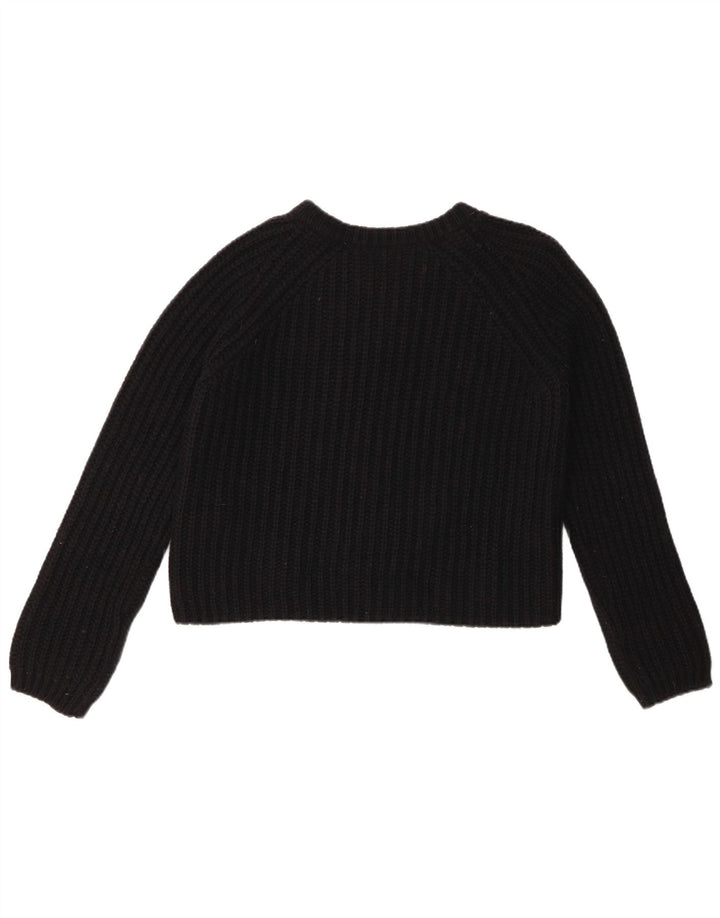 BENETTON Womens Crop Cardigan Sweater UK 10 Small Black Wool