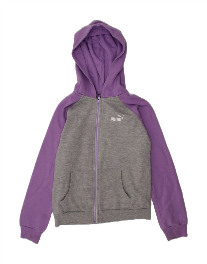 PUMA Girls Zip Hoodie Sweater 7-8 Years Purple Colourblock Cotton Vintage Puma and Second-Hand Puma from Messina Hembry 