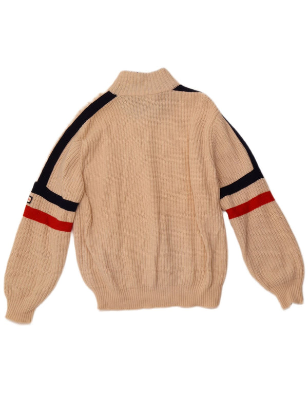 FILA Mens Zip Neck Jumper Sweater Medium Beige Colourblock