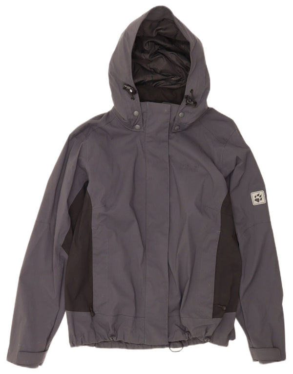 Jack Wolfskin Womens Hooded Rain Jacket UK 18/20 XL Navy Blue Colourblock