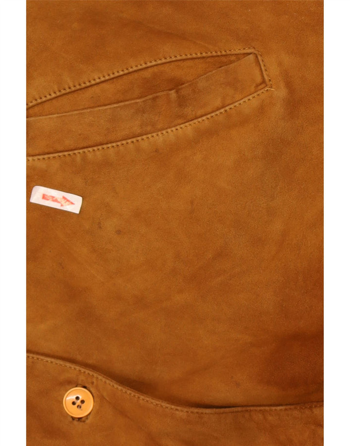 Vintage Womens 3 Button Suede Blazer Jacket IT 48 XL Brown Leather