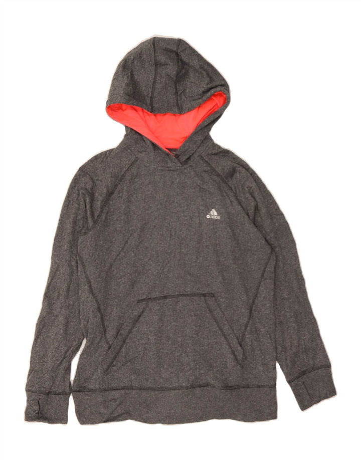 ADIDAS Womens Climawarm Hoodie Jumper UK 12 Medium Grey Polyester Vintage Adidas and Second-Hand Adidas from Messina Hembry 