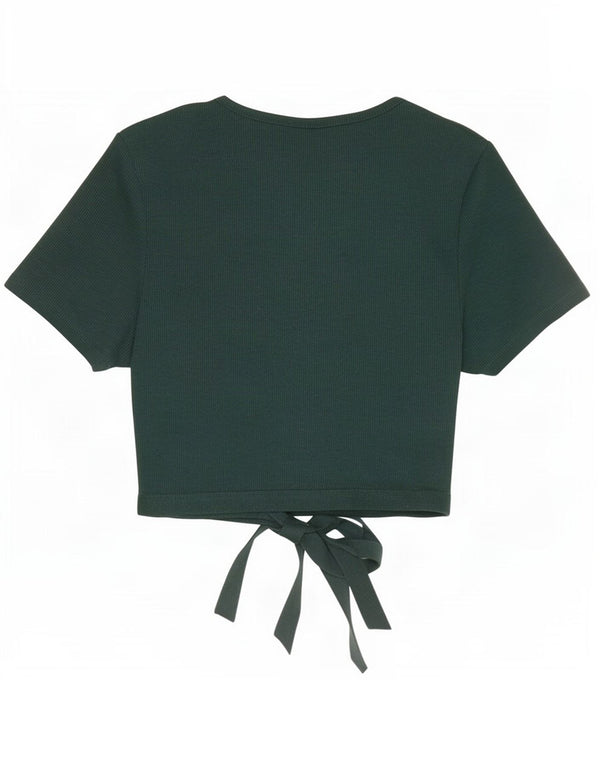 Zara Womens Crop Top UK 8 Small Green Cotton