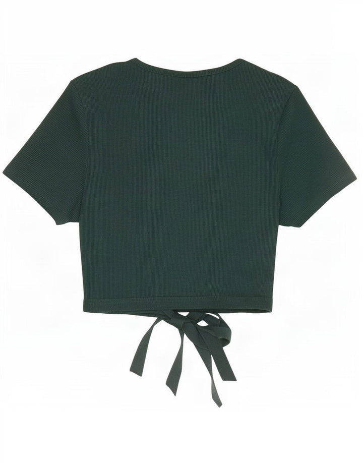 Zara Womens Crop Top UK 8 Small Green Cotton