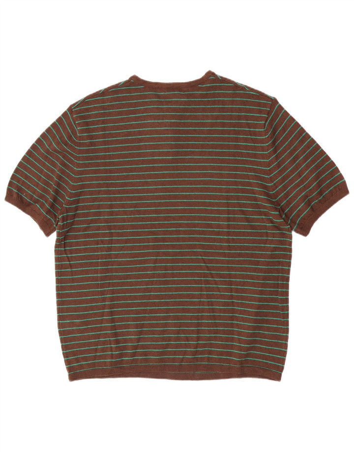 Zara Mens T-Shirt Top Medium Brown Striped Cotton