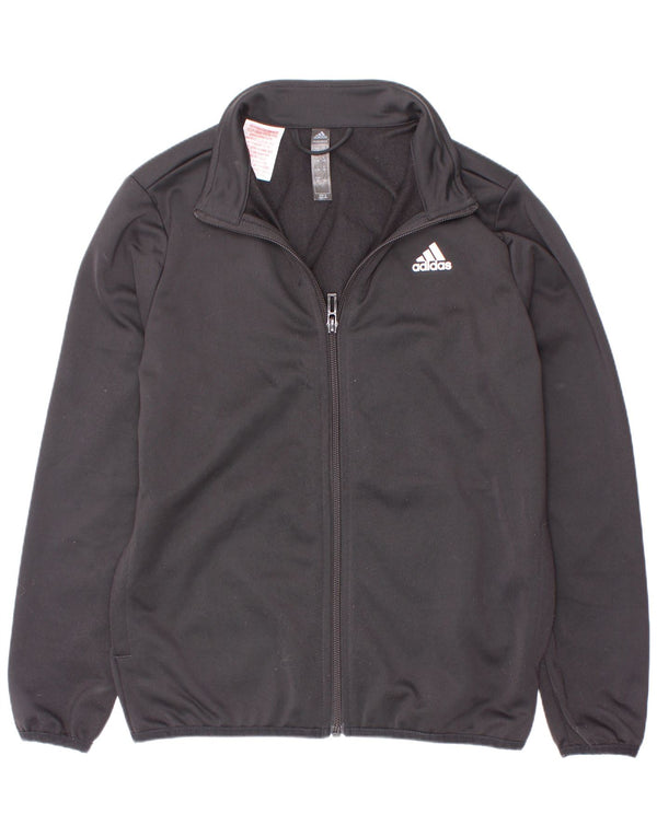 Adidas Boys Graphic Tracksuit Top Jacket 9-10 Years Black Polyester