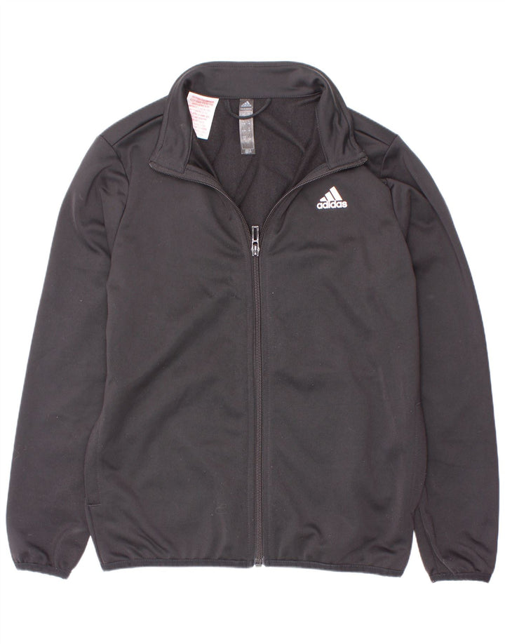 Adidas Boys Graphic Tracksuit Top Jacket 9-10 Years Black Polyester