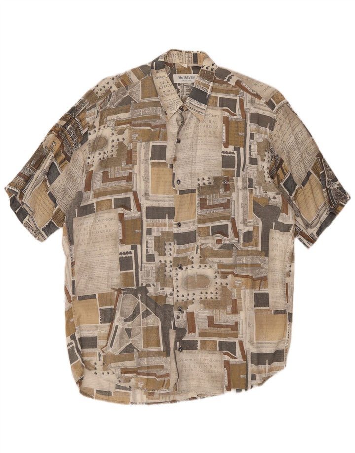 MCDAVIS Mens Short Sleeve Shirt Medium Grey Patchwork