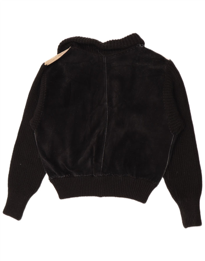 Vintage Womens Bomber Suede Jacket UK 16 Large Black Colourblock