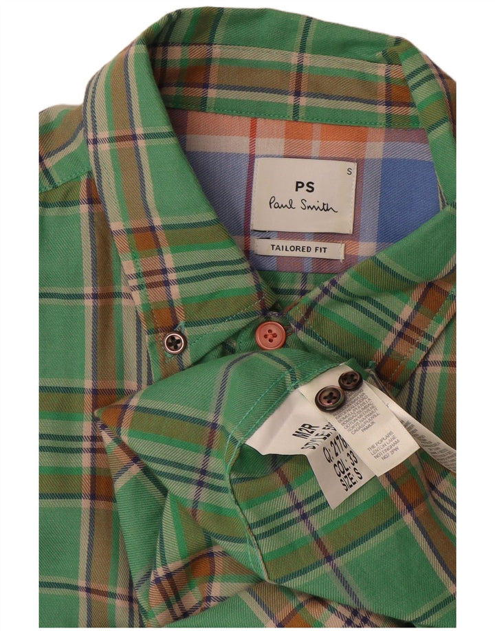 PAUL SMITH Mens Tailored Fit Flannel Shirt Small Green Check Cotton