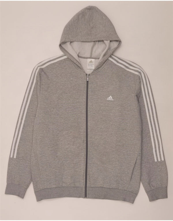 Adidas Mens Zip Hoodie Sweater 2XL Grey Flecked Cotton