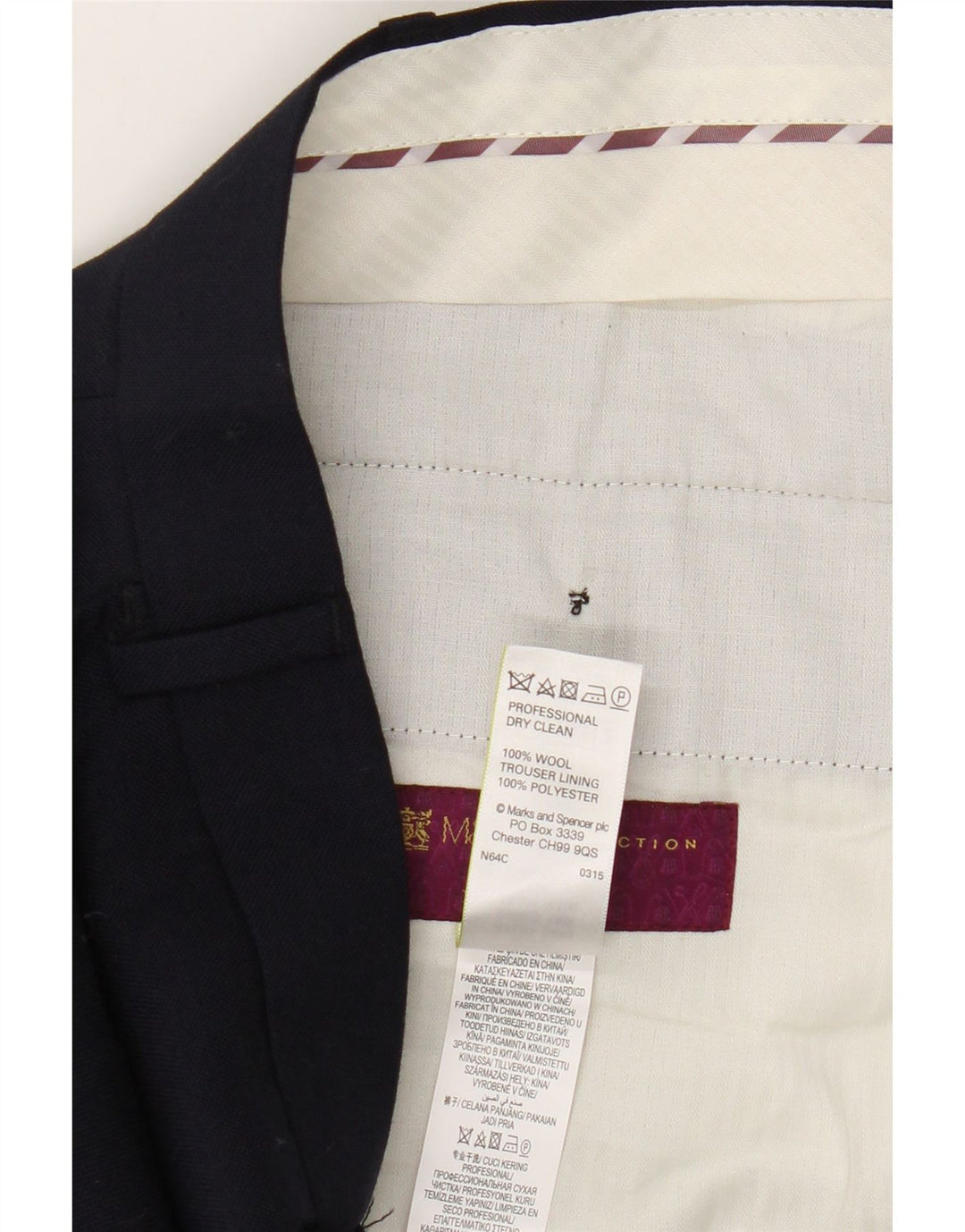 Marks & Spencer Mens Regular Fit Suit Trousers W38 L31 Navy Blue Wool