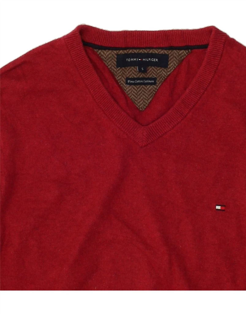 TOMMY HILFIGER Mens V-Neck Jumper Sweater Small Red Cotton | Vintage Tommy Hilfiger | Thrift | Second-Hand Tommy Hilfiger | Used Clothing | Messina Hembry 