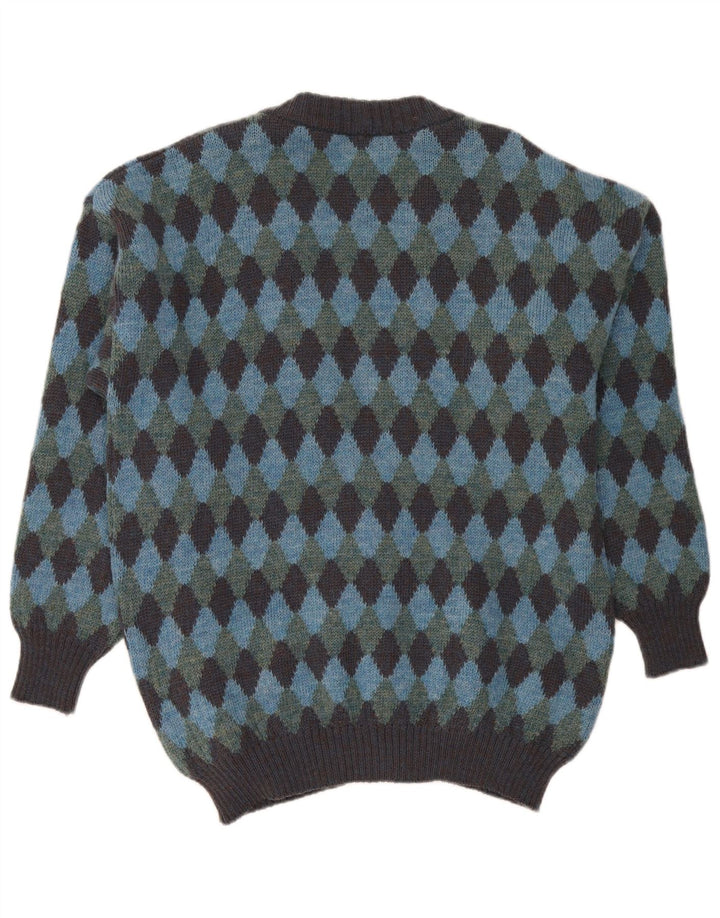 Vintage Mens Cardigan Sweater XL Blue Argyle/Diamond