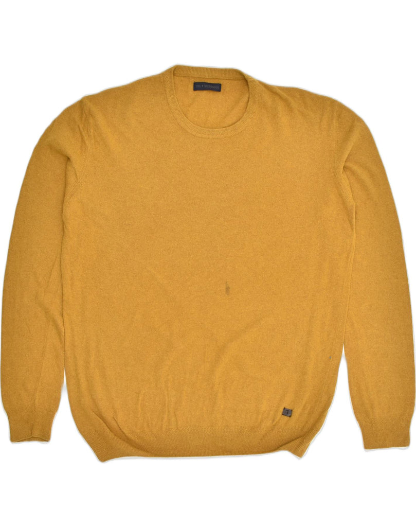 TRUSSARDI Mens Crew Neck Jumper Sweater 2XL Yellow Wool | Vintage Trussardi | Thrift | Second-Hand Trussardi | Used Clothing | Messina Hembry 