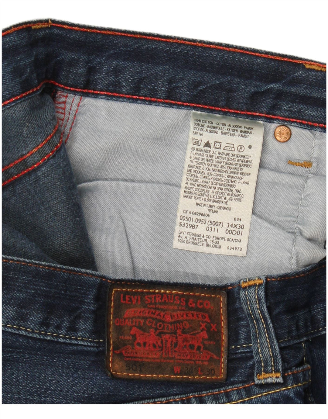Levi's Womens 501 Straight Jeans W34 L30 Blue Cotton