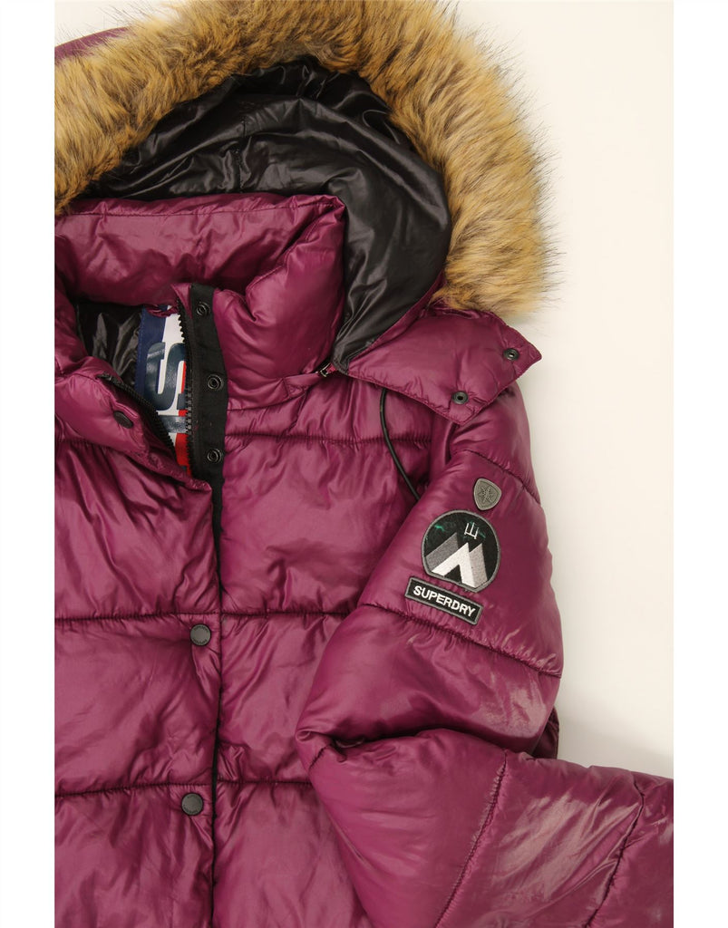 SUPERDRY Womens Hooded Padded Jacket UK 14 Large Burgundy Nylon Vintage Superdry and Second-Hand Superdry from Messina Hembry 