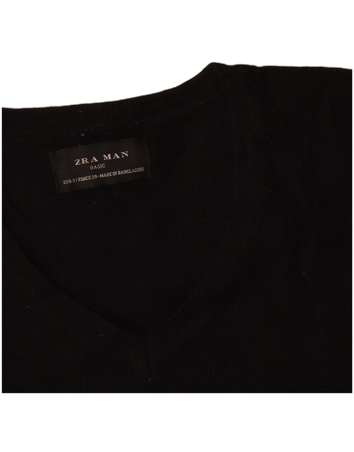 Zara Mens V-Neck Jumper Sweater Small Black