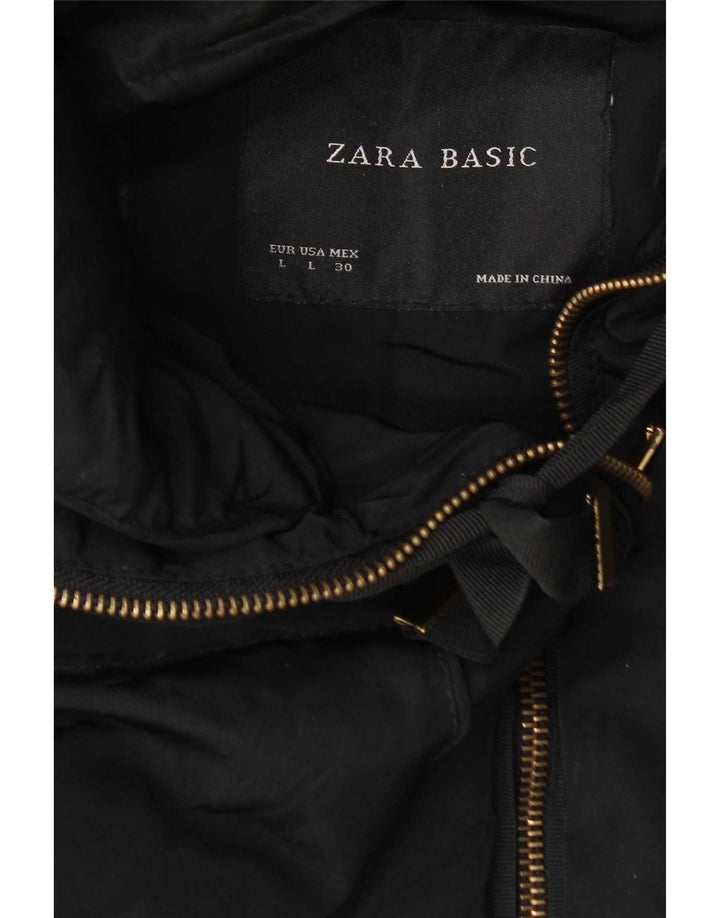 Zara Womens Hooded Padded Coat UK 14 Large Black