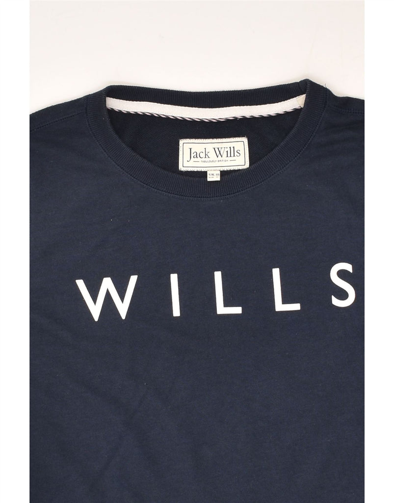 JACK WILLS Womens Graphic Sweatshirt Jumper UK 10 Small Navy Blue Cotton | Vintage Jack Wills | Thrift | Second-Hand Jack Wills | Used Clothing | Messina Hembry 