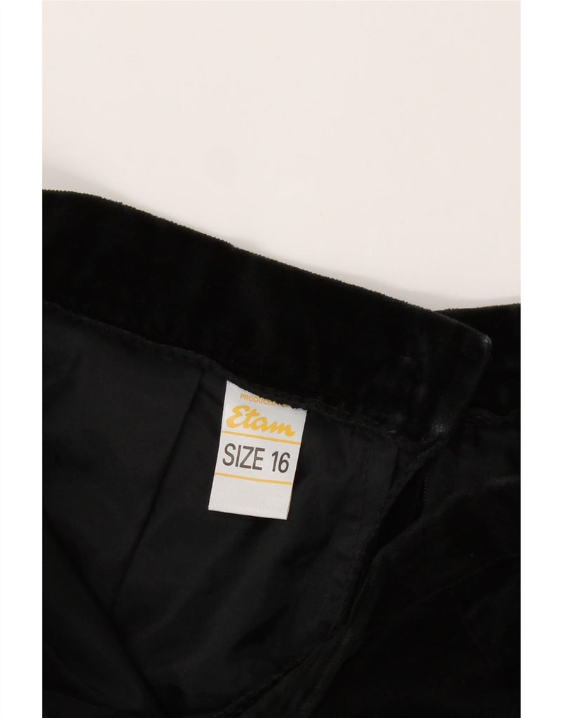 ETAM Womens Velvet High Waist A-Line Skirt UK 16 Large W30  Black Cotton Vintage Etam and Second-Hand Etam from Messina Hembry 