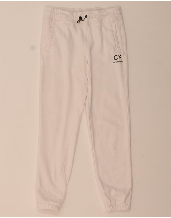 CALVIN KLEIN Mens Graphic Tracksuit Trousers Joggers XS  White Cotton