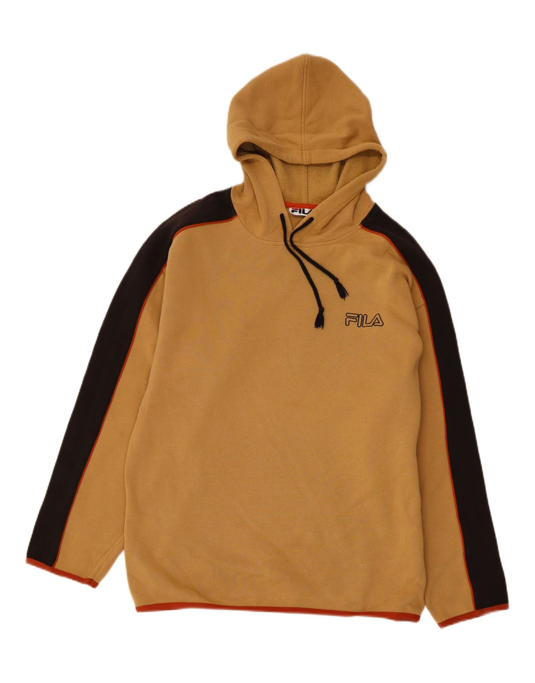 FILA Mens Hoodie Jumper Medium Beige Colourblock Cotton