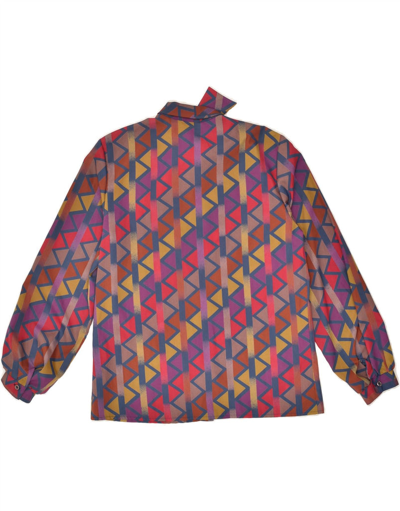 VINTAGE Womens Abstract Pattern Front Tie Shirt UK 16 Large Purple Chevron | Vintage Vintage | Thrift | Second-Hand Vintage | Used Clothing | Messina Hembry 