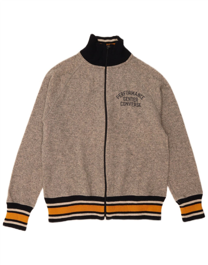 Converse Mens Graphic Cardigan Sweater Small Grey Colourblock